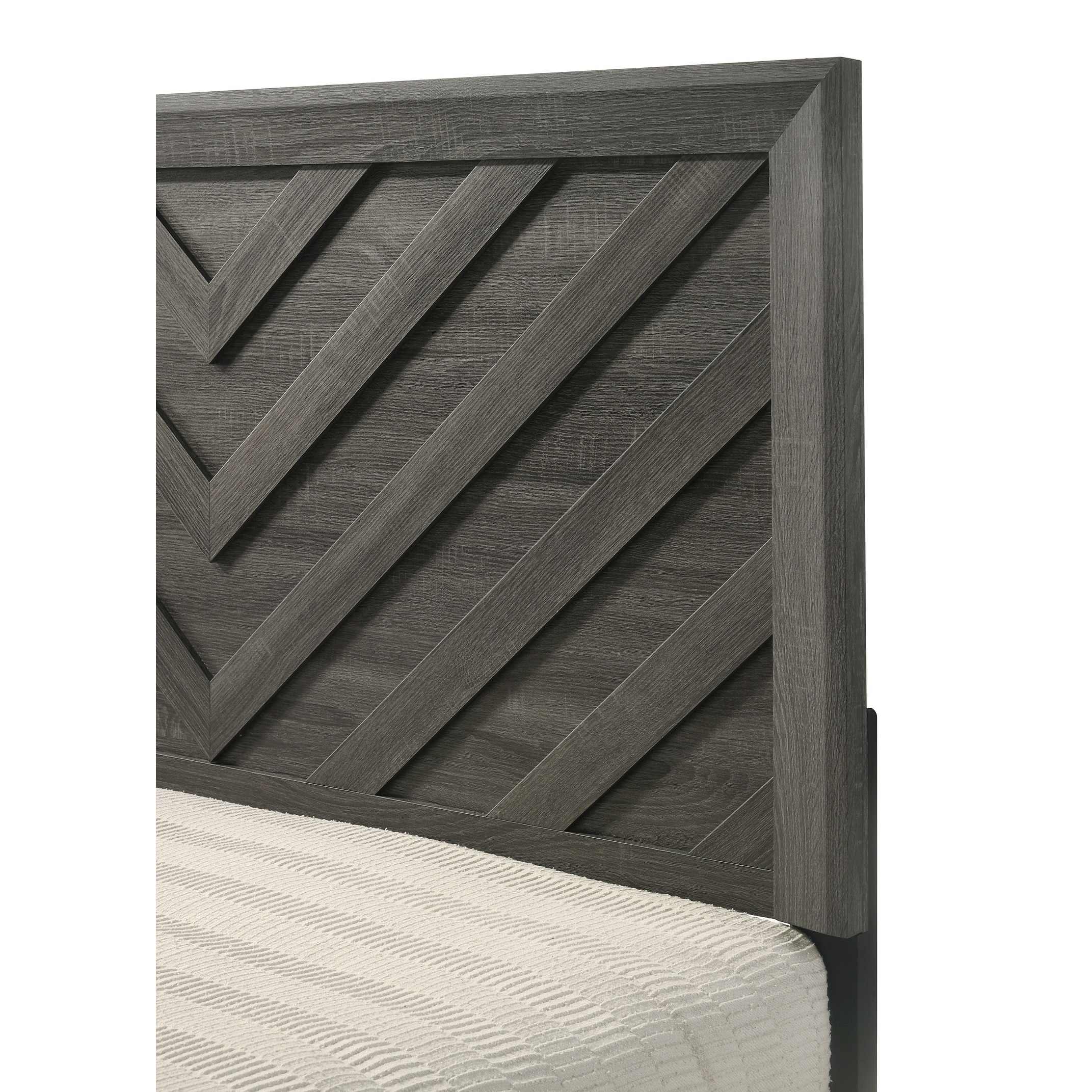 1pc Bed Rustic Gray Finish Wooden Bedroom Furniture Geometric Design Chevron Pattern