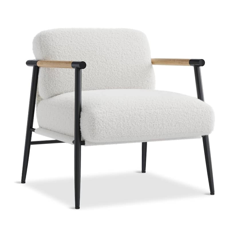 Cozy Sherpa Upholstery Ergonomic Accent Sofa Chair for Living Room or Bedroom - White