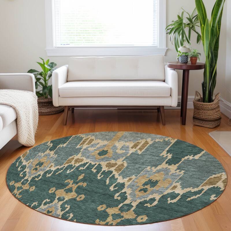 Premium Washable Super Soft Boho Ikat Mayfield Rug - Cactus - 8' x 8' - Round