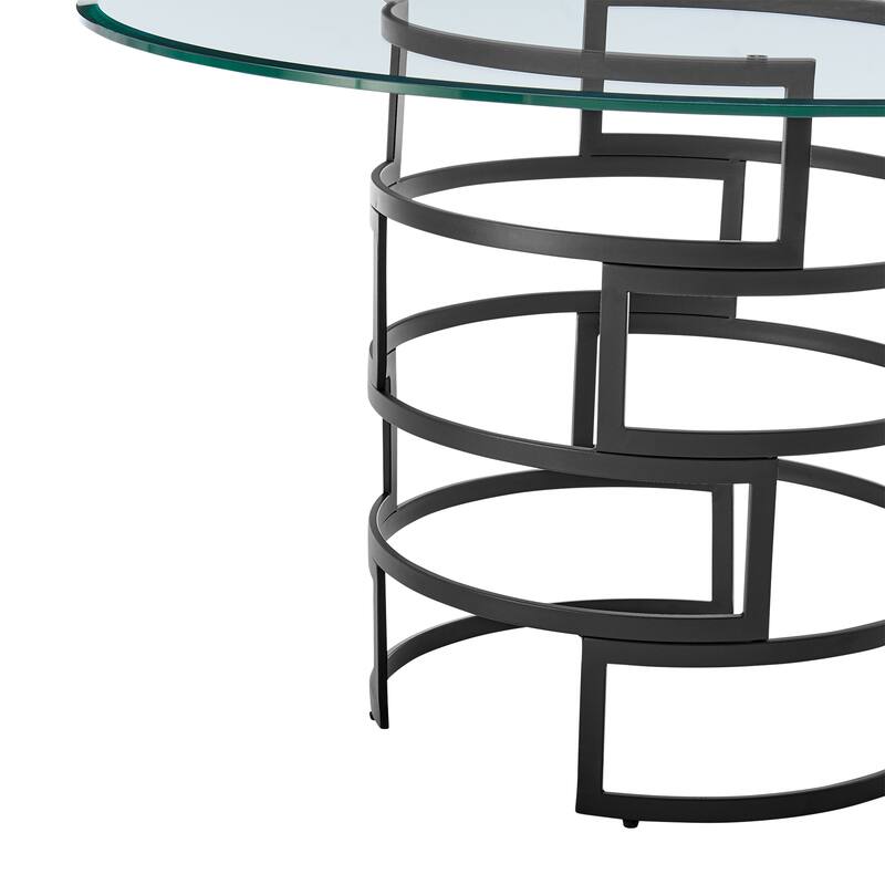 Diaz Morgan 5 Piece Round Glass Dining Table Set with Metal Frame and Upholstered Chairs