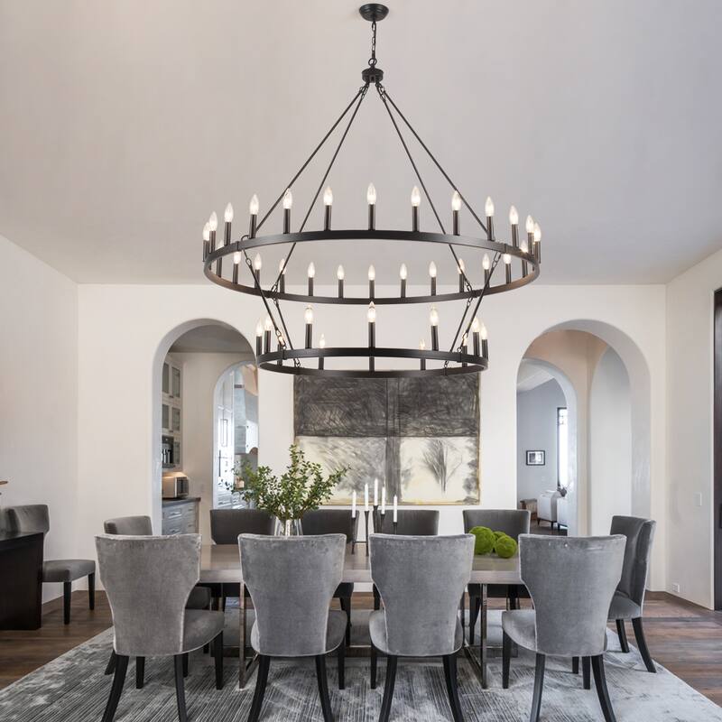 40-Light Candlestick Circle Wagon Wheel Chandelier 2-Tier Farmhouse Chandelier Lighting for Kitchen Island