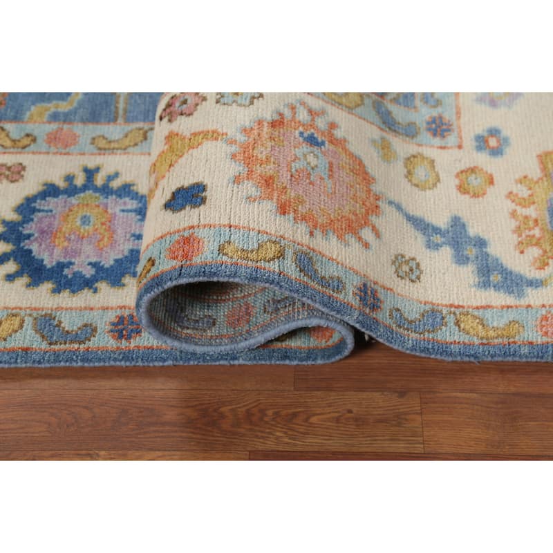 Blue Oushak Oriental Area Rug Hand-Knotted Wool Carpet - 7'9"x 10'2"