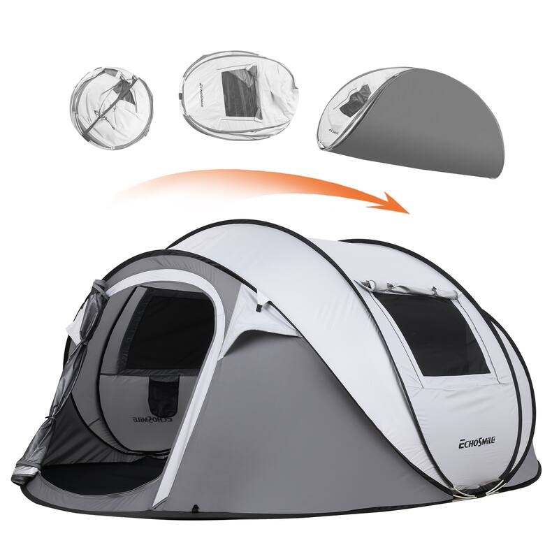 4-6 Persons White + Brown Pop-Up Boat Tent - White+gray