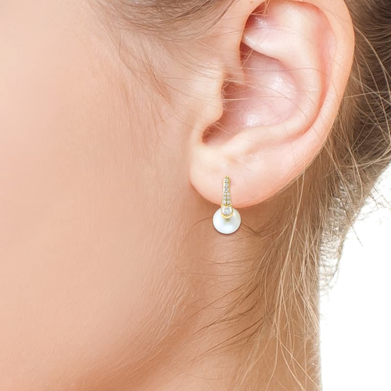 EFFY 14K Yellow Gold Diamond and Freshwater Pearl Earrings
