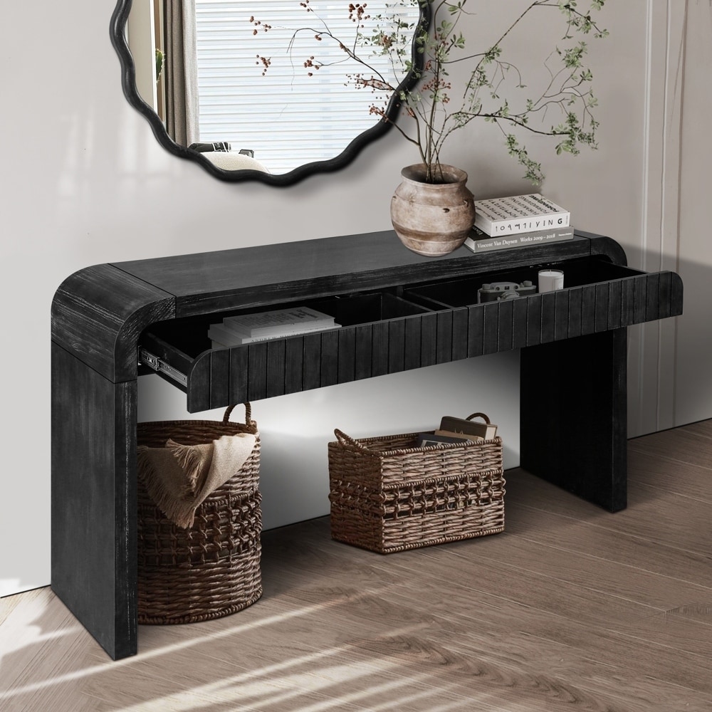 Vintage Crafted Entryway Table with Two Hidden Handle Drawers