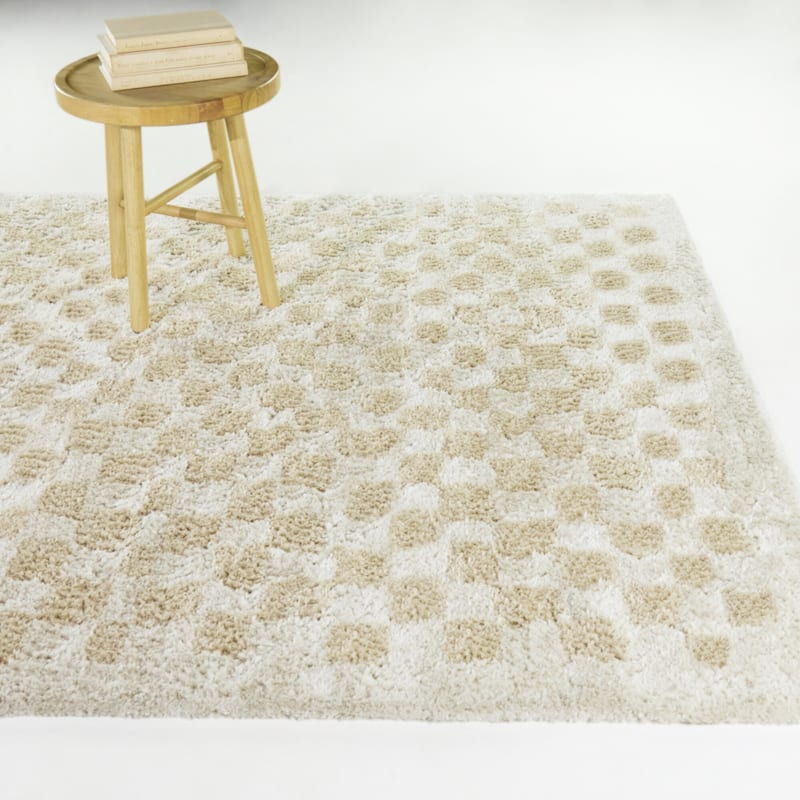 Bronte Organic Checkered Area Rug - Beige - 5'3" x 7'