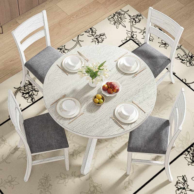 VECELO 47.2" Round Dining Table Set, Mid Century Modern Round Dining Table for 4-6 Person