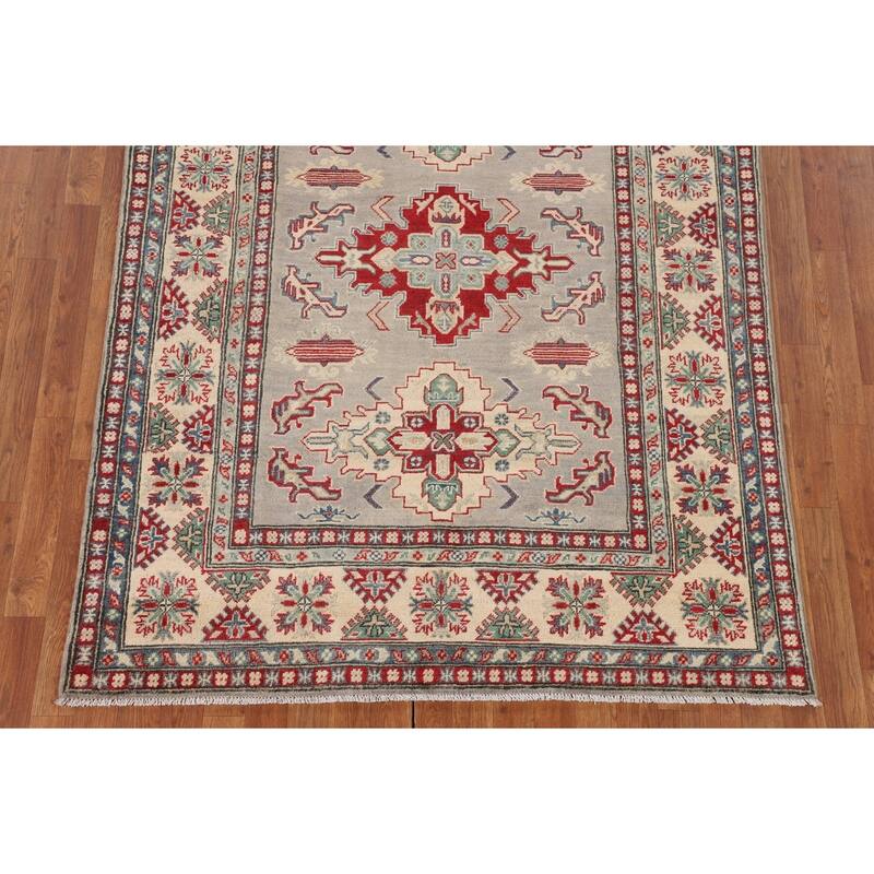 Grey Traditional Kazak Oriental Area Rug Hand-Knotted Wool Carpet - 5'0" x 6'8"