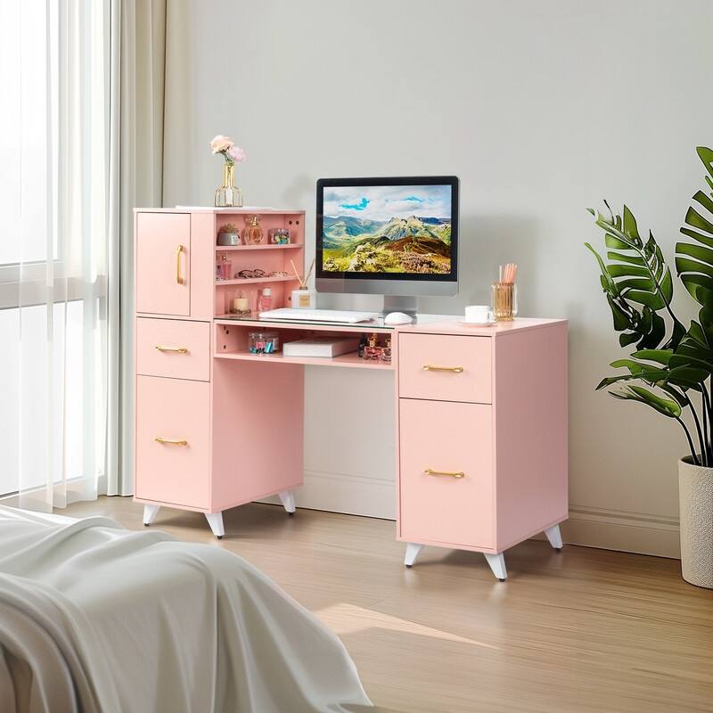 Embossed Particle Board Tempered Glass 55" W Manicure Table