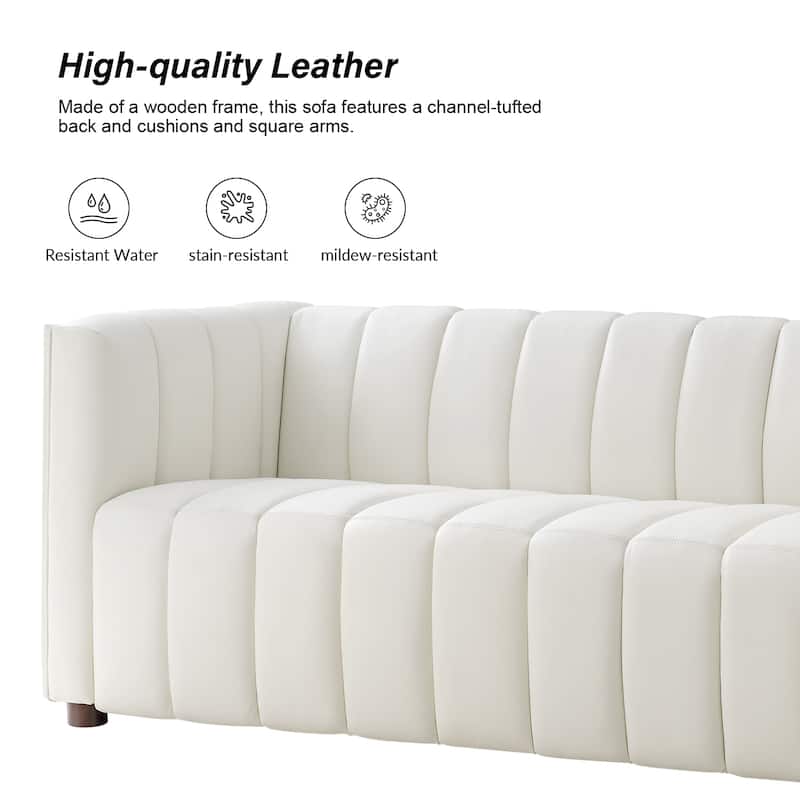 Olinto Modern 83-Inch Genuine Leather Tufted Couch Sofa with Channel Back by HULALA HOME
