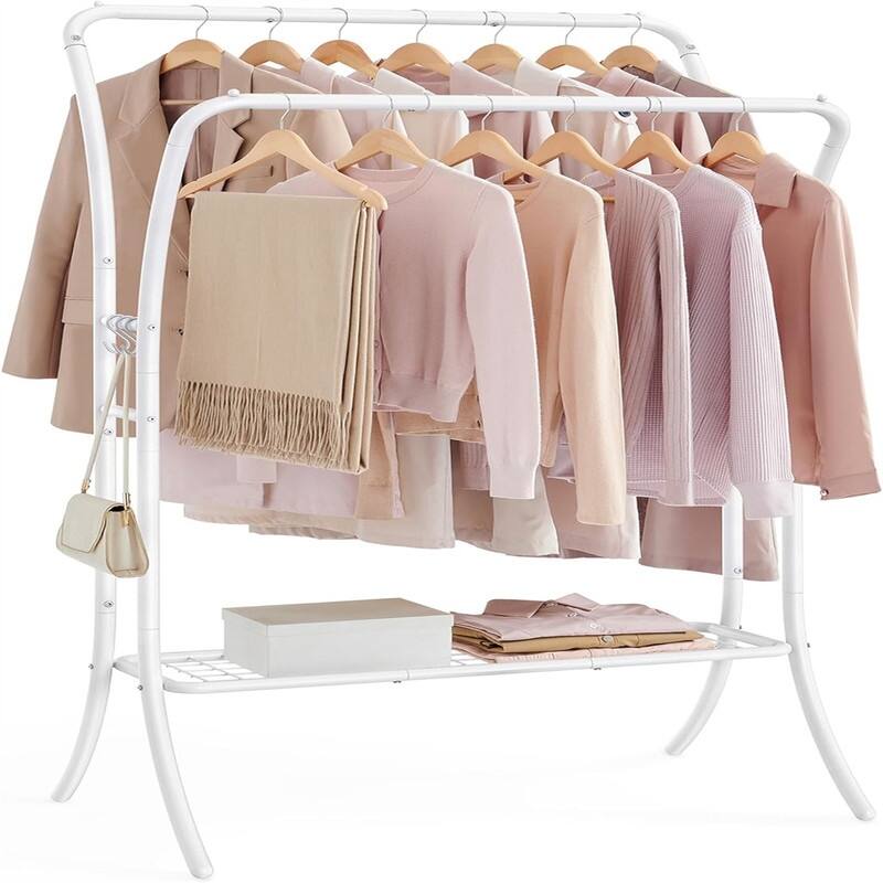 Clothing Rack with Shelves - 18.1"D x 39.4"W x 61"H - White