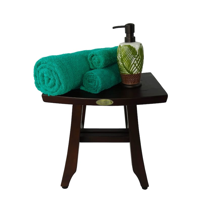 Compact DecoTeak Satori 14" Bathroom Teak Shower & Shaving Stool- WoodLand Brown Finish