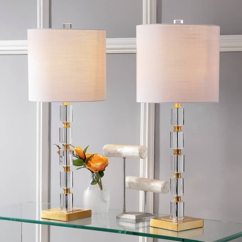 Nala 28.5" Crystal LED Table Lamp, Clear/Brass (Set of 2) by JONATHAN Y