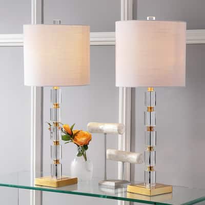 Nala 28.5" Crystal LED Table Lamp, Clear/Brass (Set of 2) by JONATHAN Y