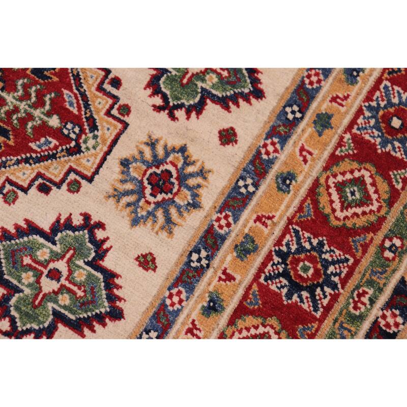 Bohemian Kazak Timothy Beige/Red Wool Rug - 4'0'' x 6'0''