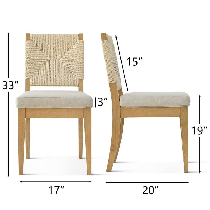 Woven Back Upholstered Seat Dining Chair(Set of 2)