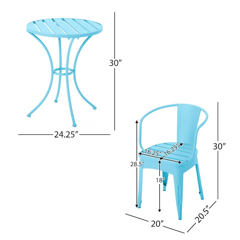 Roomfitters 3-Piece Outdoor Bistro Set Metal Patio Dining Furniture with Round Table and 2 Chairs, Light Blue