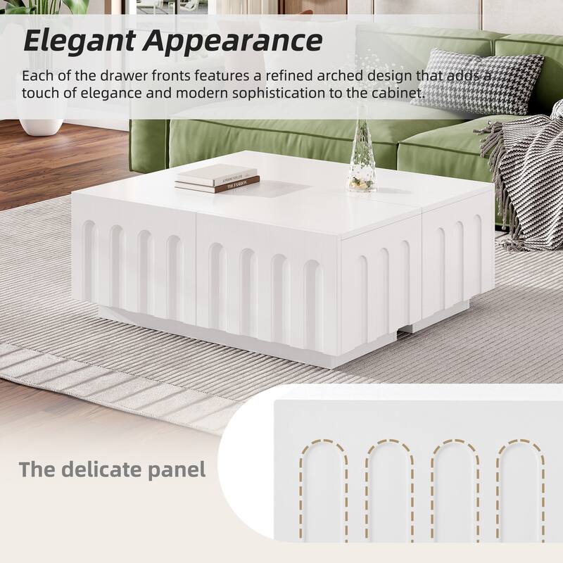 Roomfitters Elegant TV Stand & Coffee Table Set, Multi-Functional Media Console with Arched Design for TVs up to 80" - White