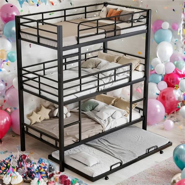 slide 2 of 12, Triple Bunk Bed with Trundle Black