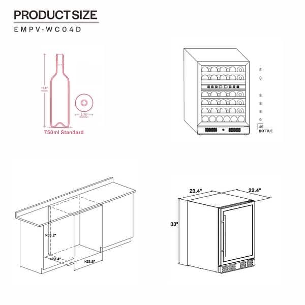 24 in. Dual Zone 46Bottle BuiltIn and Freestanding Wine Chiller
