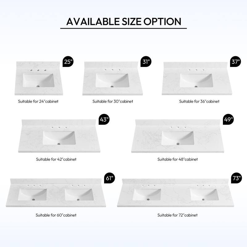 Jaen Composite Stone Vanity Top with White Rectangular Sink