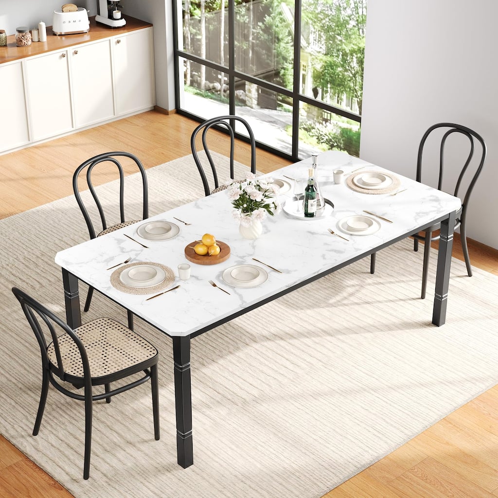 78.7"Farmhouse Dining Table for 6-8 People Rustic Industrial Kitchen Table with Sturdy Metal Frame & Chamfered Corners