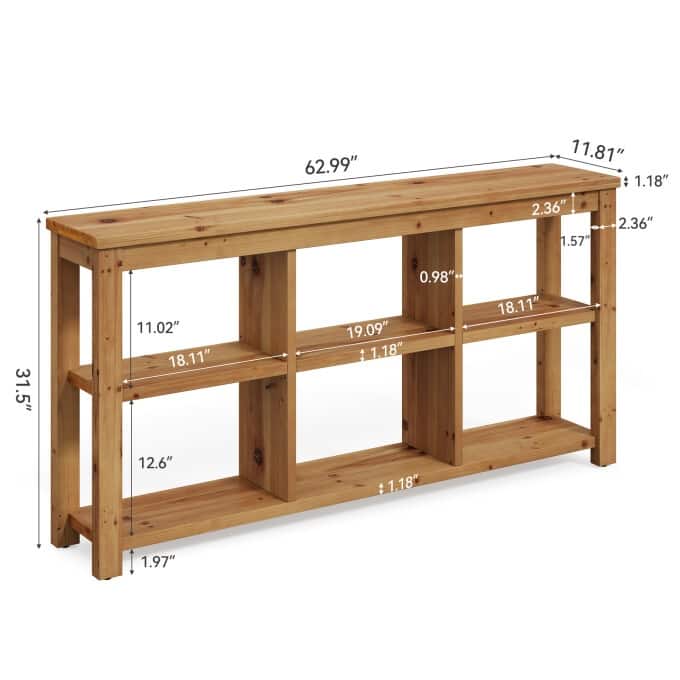 63-Inch Solid Wood Console Table, Entryway Table with Adjustable Shelf