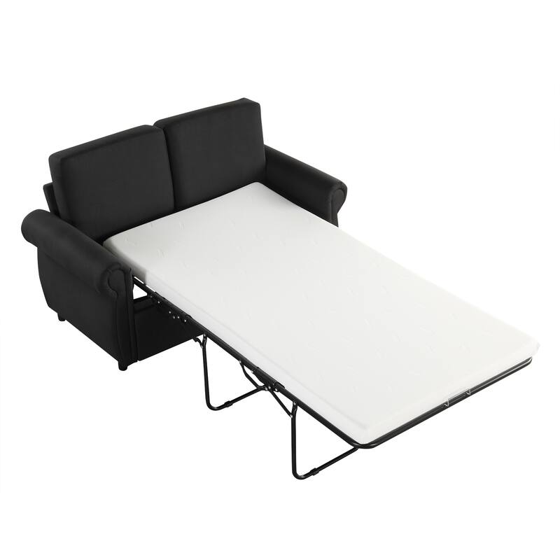 Roomfitters 57.9" Pull-Out Sleeper Sofa Loveseat with Twin Size Memory Foam Mattress, Two USB Charging Ports