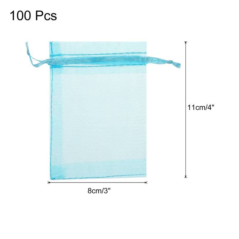 100pcs Organza Bags Drawstring Favor Pouches Sheer Mesh Bag for Party - Lake Blue - 3 inch x 4 inch
