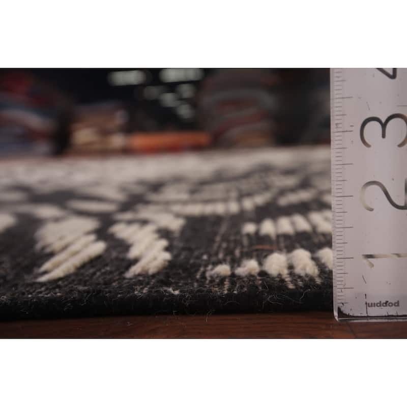All-Over Black & White Moroccan Abstract Area Rug Handmade Wool Carpet - 8'2"x 10'3"