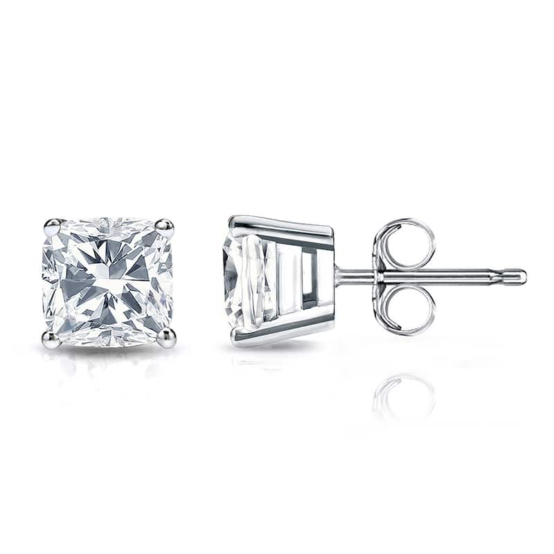 Auriya Lab Grown Cushion 4-Prong Diamond Stud Earrings 2.00 to 10.00 ct. tw. Push-Back (D-E VVS) - 5.00ct. wt. - Gold - White