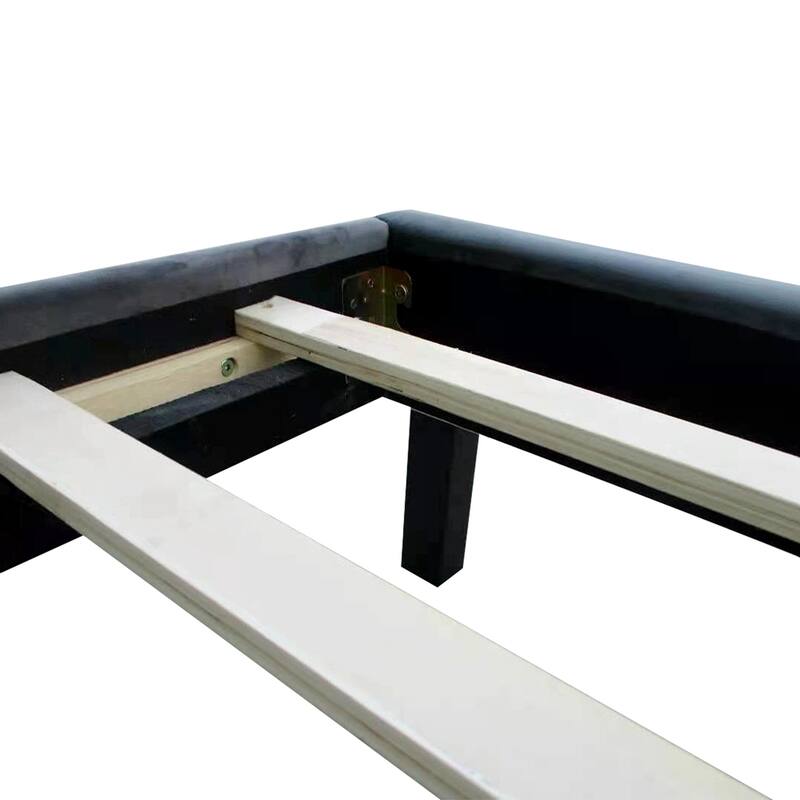 Queen Velvet Button Tufted-Upholstered Bed with Wings Design - Strong Wood Slat Support