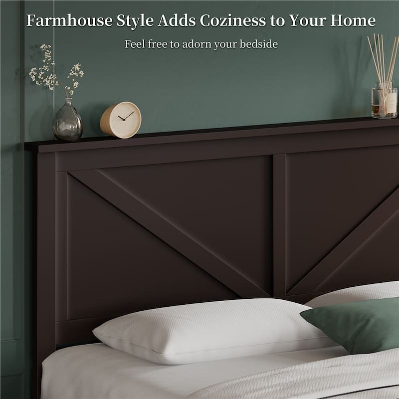 Yaheetech Farmhouse Wood Bed Platform No Box Spring Needed