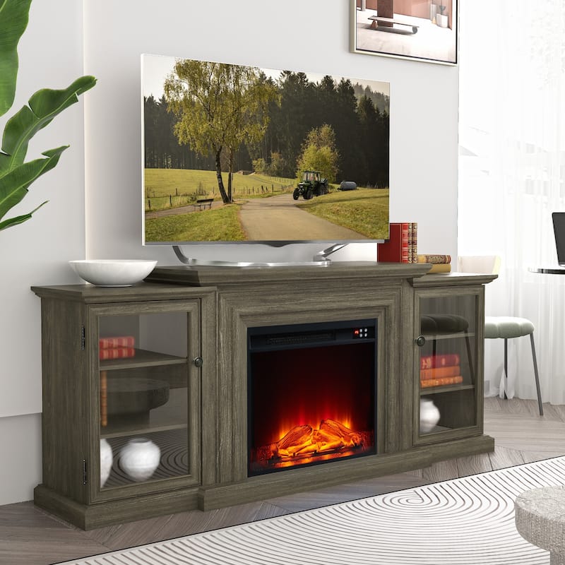 Farmhouse TV Stand with Fireplace - 70" Width -Fits up to 70" TV - 71"W x 30"H x 15.5"D