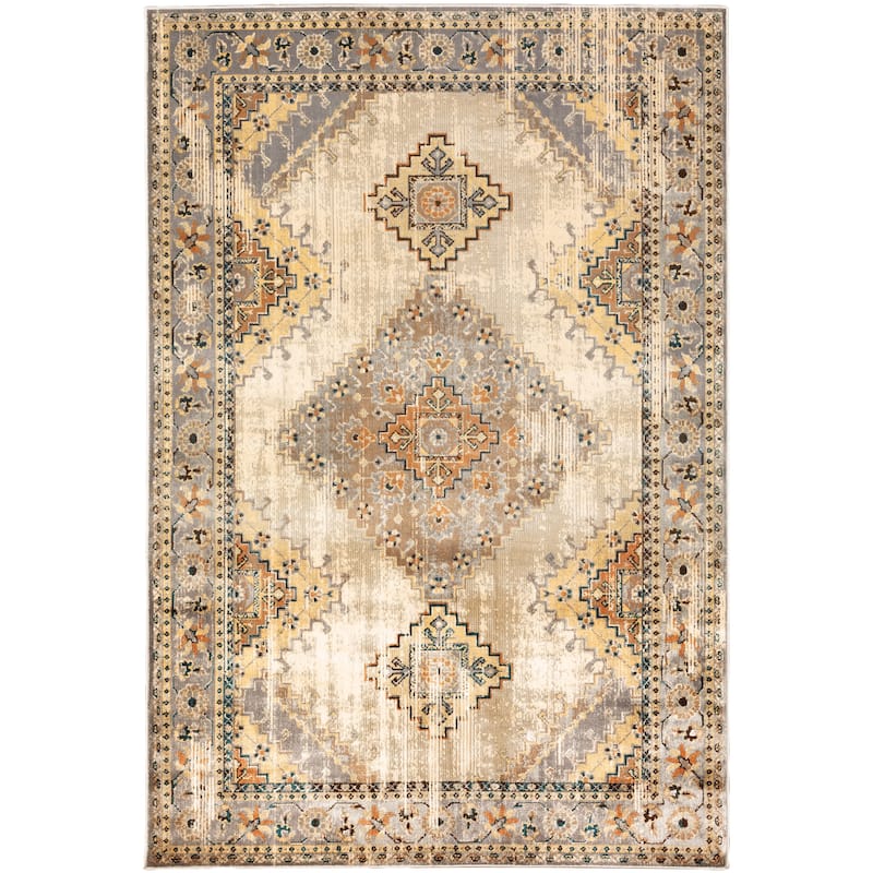Vista Home Rozaje Grey/Beige Faded Medallion Area Rug - 9'10" x 12'10" - Grey - Rectangle