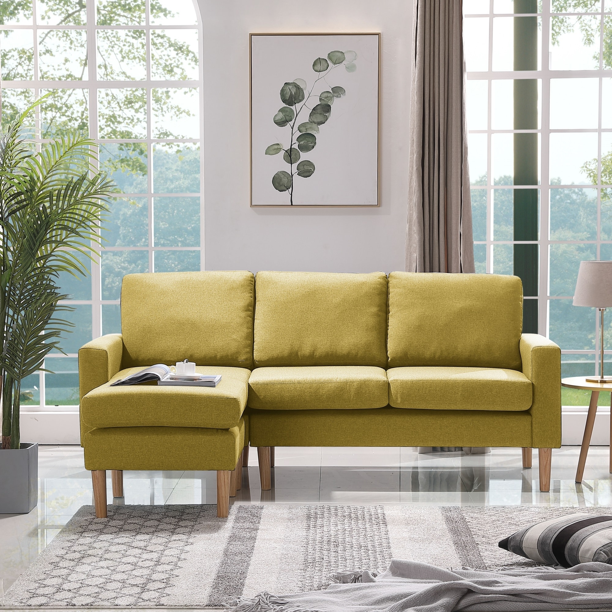 LivEditor Relax Lounge Sectional Sofa Left Facing Yellow Fabric Furniture