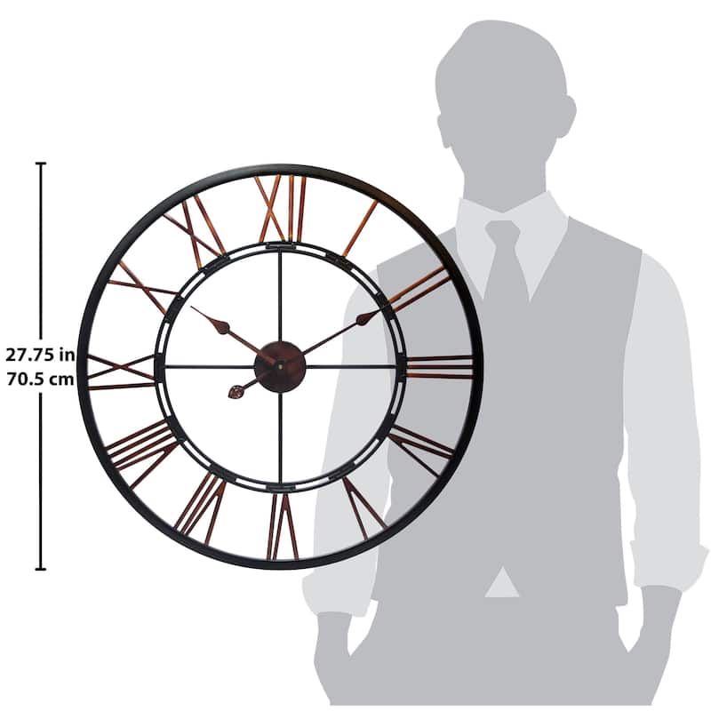 Metal Fusion Black and Bronze Large Open Face 28 inch Wall Clock by Infinity Instruments - 28 x 1.5 x 28