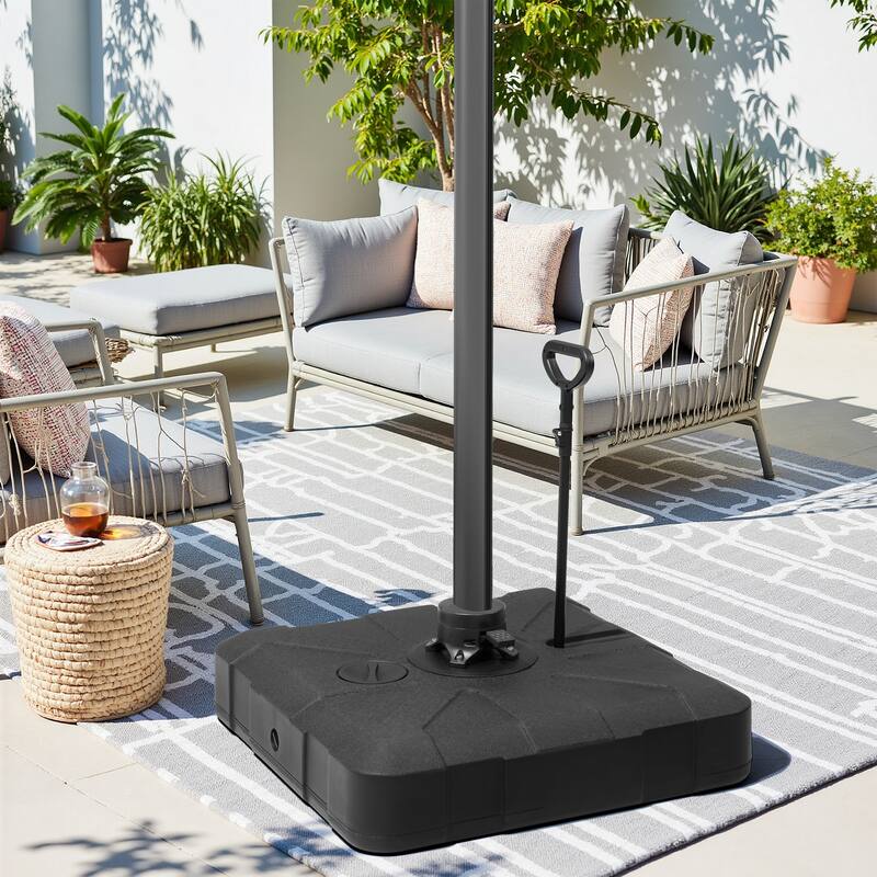 Heavy Duty Fillable Patio Umbrella Base Stand with Wheels and Drag Rod - 33.46 in L * 33.46 in W * 7.6 in H - Black