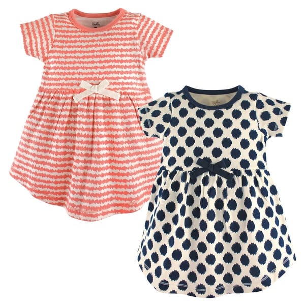 slide 1 of 1, Touched by Nature Baby and Baby Girl Organic Cotton Short-Sleeve Dresses 2pk, Scribble Dot 0-3 Months - Baby Toddler Scribble Dot Short Sleeve