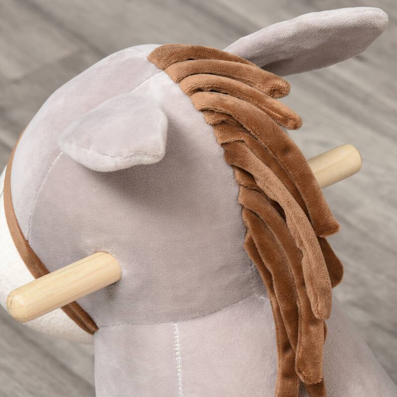 Kids Plush Ride-On Rocking Horse with Bear Toy, Children Chair with Soft Plush Toy & Fun Realistic Sounds