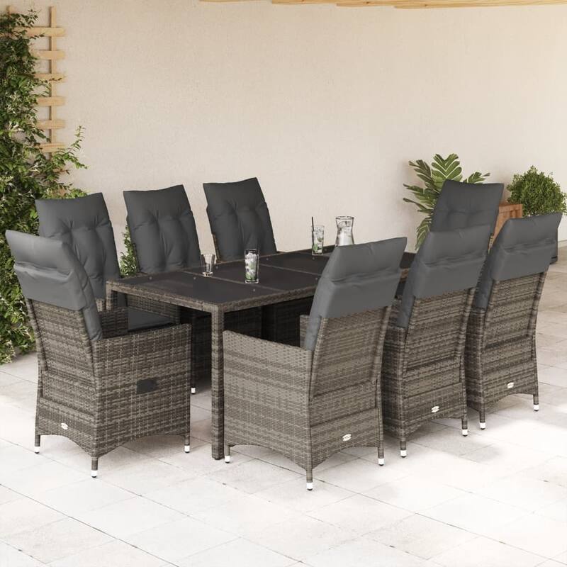 vidaXL Patio Dining Set with Cushions Bistro Table and Chairs Gray Poly Rattan - 23.2 x 22.0 x 36.2 in - Grey-2