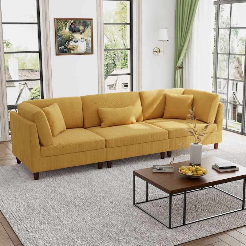Modern Oversized Modular Corduroy Sectional Sofa Set - Orange  2 Armchair&1 Armless