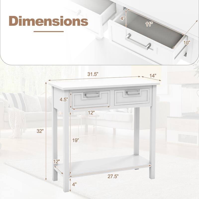 31.5" Rubber Wooden Entryway Console Table with Storage Drawers and Bottom Shelf for Living Room - 31.5" x 14" x 32" (L x W x H)