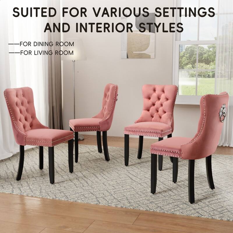 High-end Tufted Velvet Upholstered Nailhead Dining Chair Set of 6