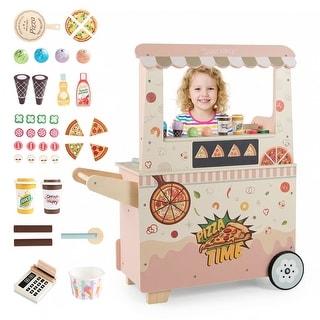 Gymax 2 in 1 Pretend Play Food Truck Kids Ice Cream & Pizza Cart w/