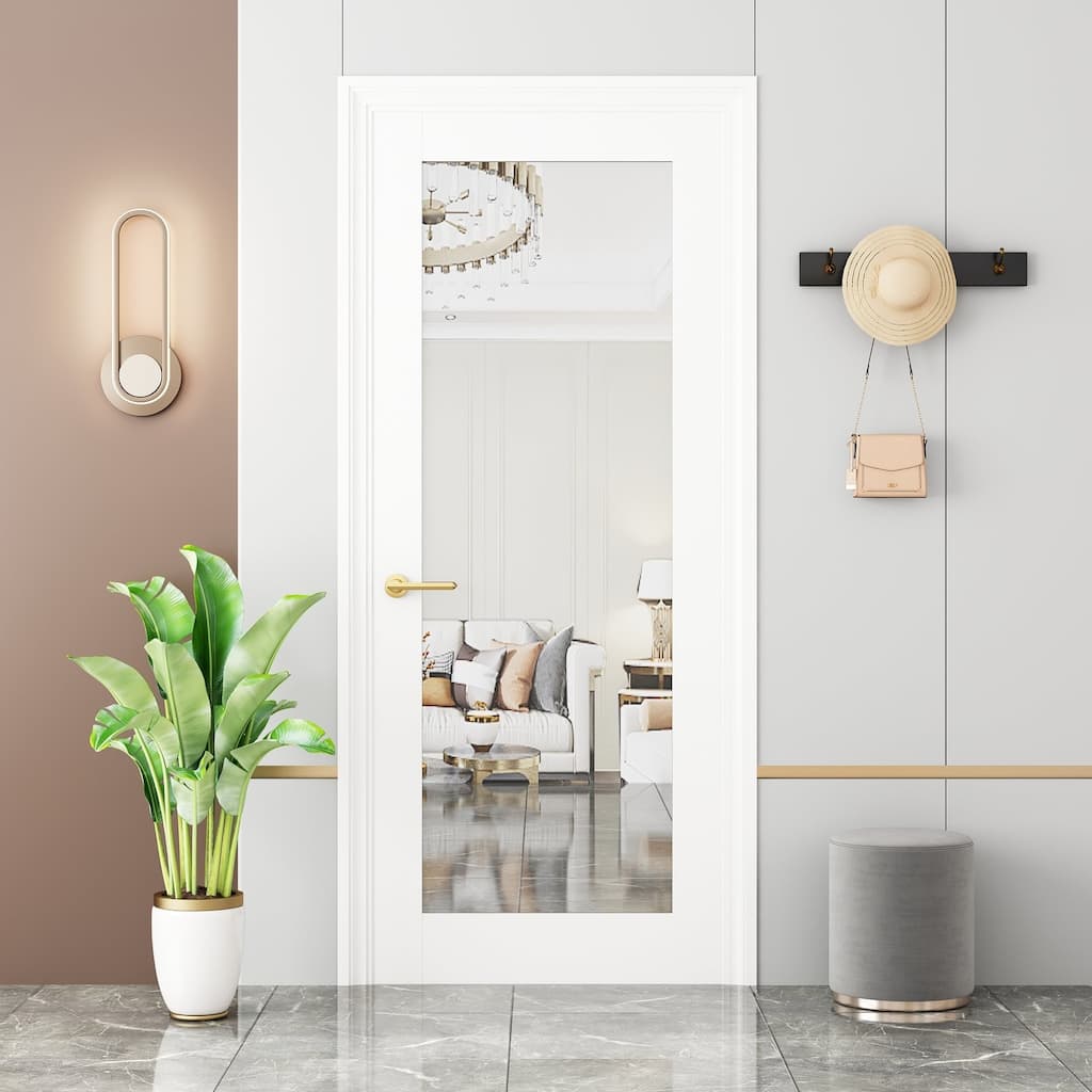 80"H 1 Lite Mirrored Prefinished Slab Solid Manufactured Wood Core Interior French Standard Slab Door