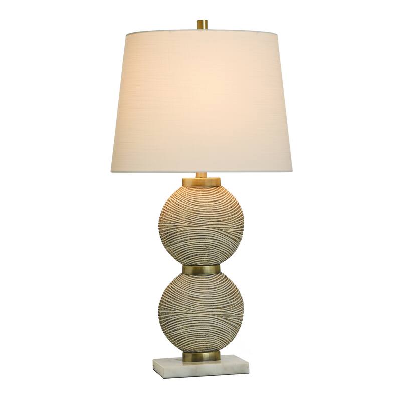 Shallows Brass Table Lamp - Polyresin Double Circle Cream Striped - White Shade