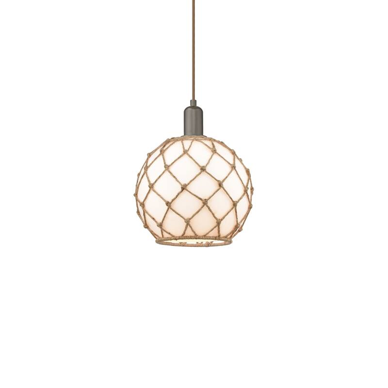 Innovations Lighting 716-1P-13-10 Farmhouse Rope Pendant Farmhouse - Oil Rubbed Bronze / White Glass with Brown Rope