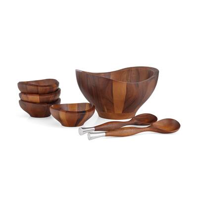 Nambe Solstice 7 Piece Acacia Wood Salad Set