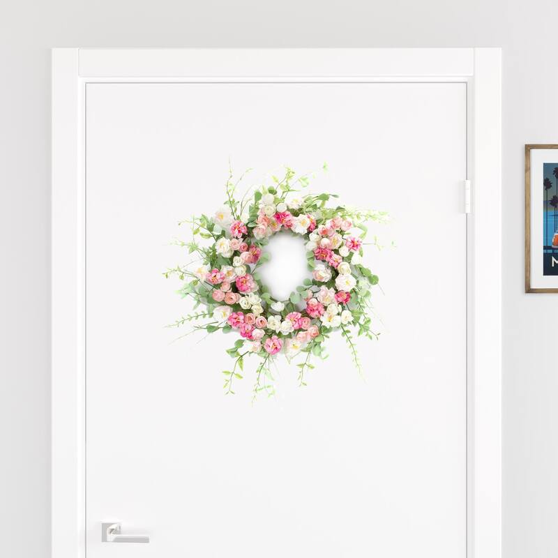 HomeRoots 23" Pink and Green Artificial Peony Wreath - Green/Pink - 23.00 in. x 23.00 in.  x 10.00 in.